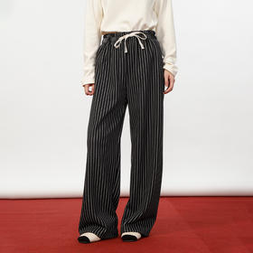 美式条纹阔腿裤女垂感休闲运动裤条纹裤-纪念日百货门店同款167896689