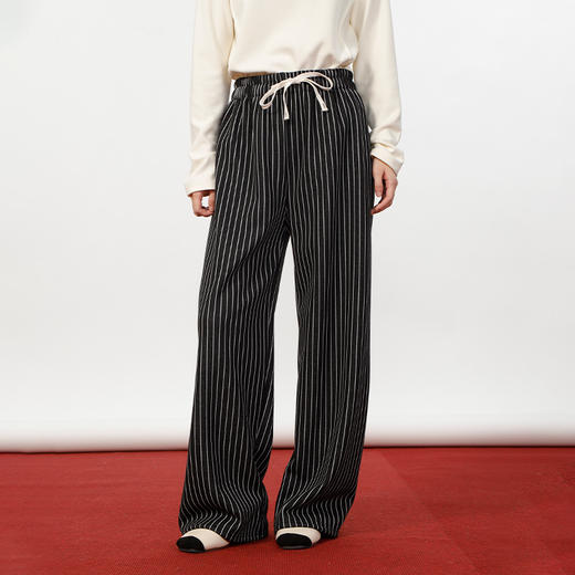 美式条纹阔腿裤女垂感休闲运动裤条纹裤-纪念日百货门店同款167896689 商品图0