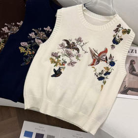 「自」全新升级【铂金会员321/天猫429/差价108】(03519)洛诗琳重工花鸟刺绣羊毛针织马甲2025秋冬气质毛衣背心