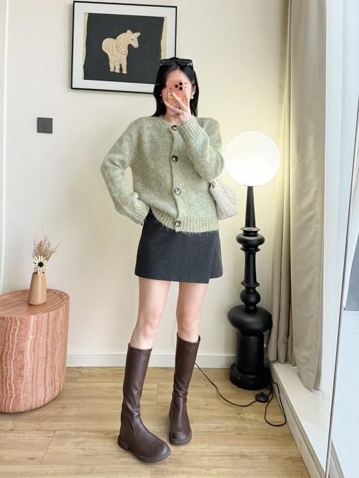 加厚显白海藻黄绿杂花纱羊毛混纺针织开衫 商品图5