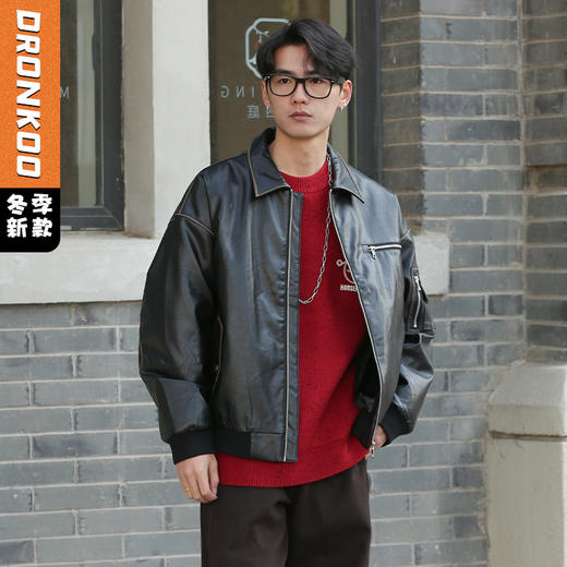 DRONKOO 2025 翻领右拉链左金属标复古擦色短款中厚羽绒服 商品图0