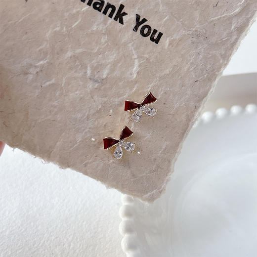 小巧精致蝴蝶结镶锆石银针耳钉-纪念日百货门店同款165803291 商品图1