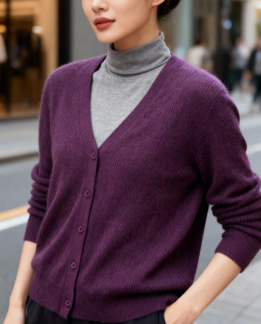 48支精纺羊毛螺纹V领针织开衫均码 商品图5