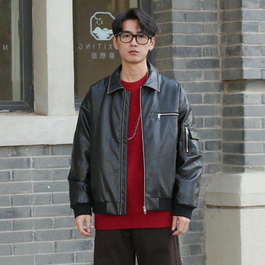 DRONKOO 2025 翻领右拉链左金属标复古擦色短款中厚羽绒服 商品图3