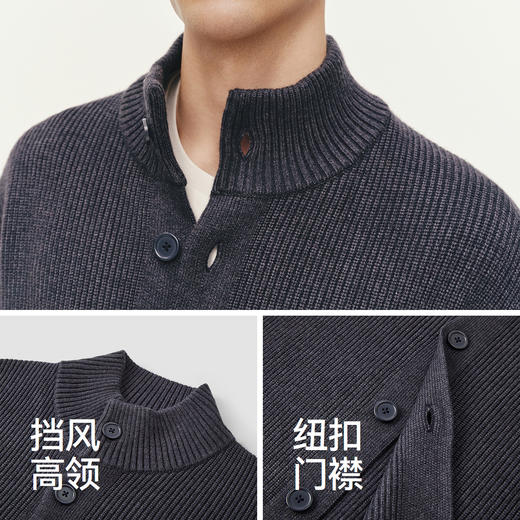 森马毛衫男冬季高领开衫外套宽松2025新款纯色百搭休闲针织衫毛衣 商品图3