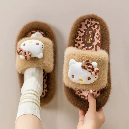 豹纹凯蒂猫纹绒女款家居棉拖棉拖-纪念日百货门店同款166393764 商品图0