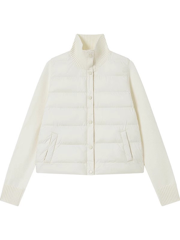 韩系秋冬新款针织立领拼接轻薄棉服外套