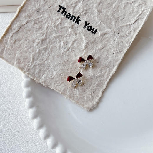 小巧精致蝴蝶结镶锆石银针耳钉-纪念日百货门店同款165803291 商品图0