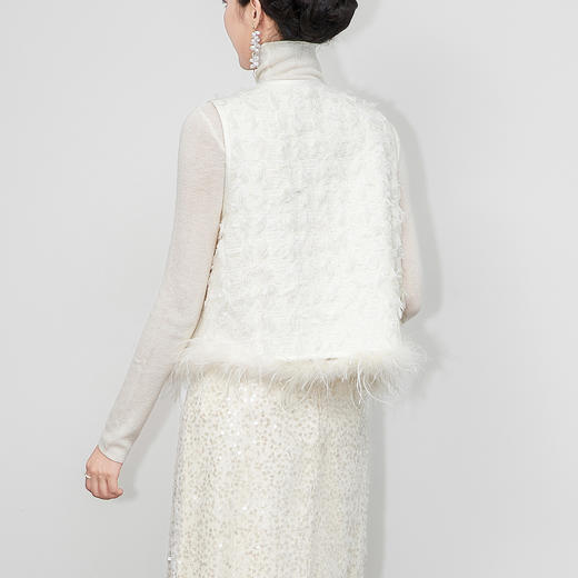 「高货wl」全新升级【铂金会员321/天猫429/差价108】(12626)洛诗琳新中式鸵鸟毛拼接马甲2025秋冬气质粗花呢国风外套 商品图1