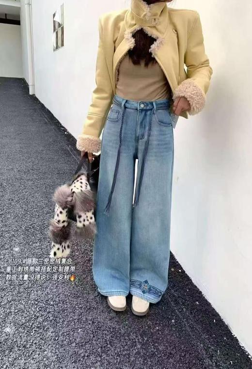 🔥🔥🔥加绒厚款【自营爆款牛仔】8109密密绒重工刺绣筒裤浅色系牛仔-喜出 商品图0