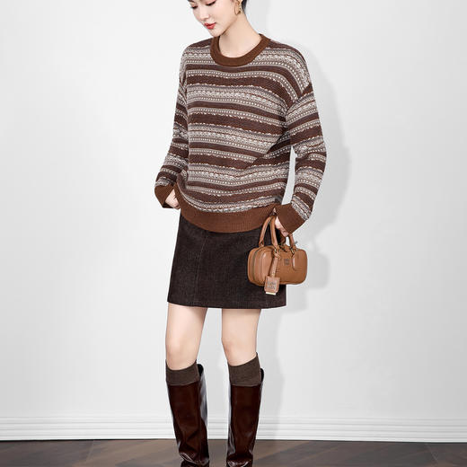 「高货wl」全新升级【铂金会员220/天猫299/差价79】(05957)洛诗琳复古文艺费尔岛提花毛衣2025秋冬气质显瘦条纹毛衣 商品图3