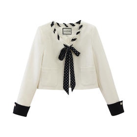 鹿向南「维港玫瑰」港风复古波点丝巾小香风外套QJD00553