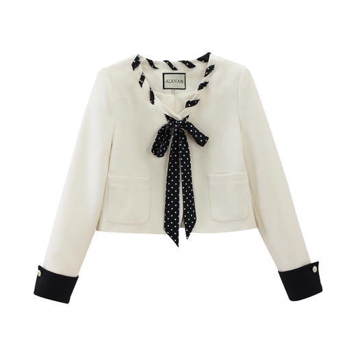 鹿向南「维港玫瑰」港风复古波点丝巾小香风外套QJD00553 商品图0