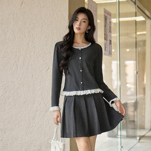 奢姿大码女装2025秋季减龄亮片设计时尚拼接两件套胖妹妹通勤套装 商品图2