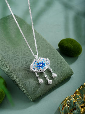 子佩集【莲开静雅】银S990吊坠【QFDZ045】原创作品花丝珐琅彩(不含链)2511