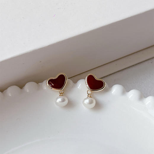爱心耳环创意珍珠法式银针耳钉-纪念日百货门店同款165803274 商品图1