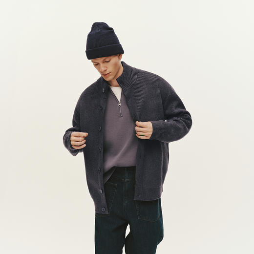 森马毛衫男冬季高领开衫外套宽松2025新款纯色百搭休闲针织衫毛衣 商品图2