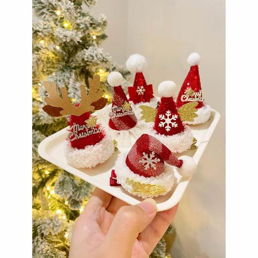 可爱圣诞头饰圣诞帽发夹边夹发卡甜美小鹿鹿角小夹子圣诞节礼物女 商品图0