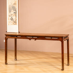 清	黄花梨束腰马蹄腿云纹开窗条桌