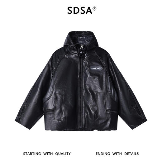 SDSA男士秋冬新款痞帅男装潮牌设计感皮衣连帽羽绒服字母百搭外套 商品图0