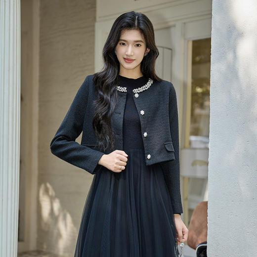 奢姿大码女装2025冬季减龄钉珠织带拼接小香风时尚气质名媛外套9954353796 商品图4