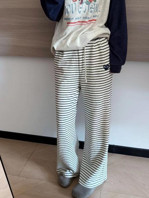 D112903慵懒休闲抽绳设计条纹阔腿裤休闲裤 商品图4
