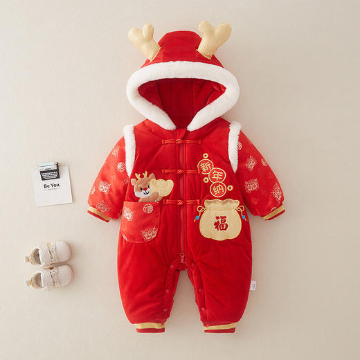婴儿拜年服宝宝过年新年衣服冬季加厚加绒连体衣婴儿服年服童装 商品图2