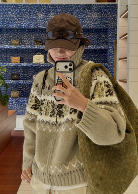 原单Selfwho费尔岛绵羊毛混纺翻领针织毛衣开衫112904