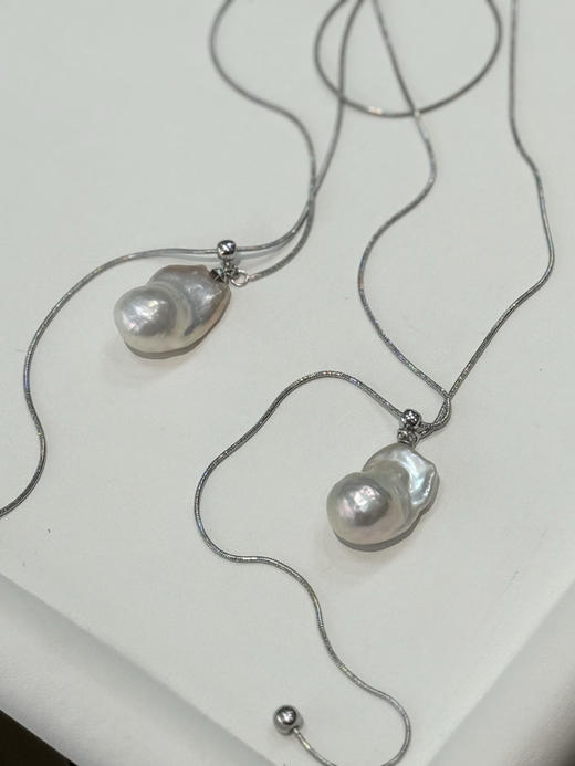 独家设计款 极限秒杀‼️极强光滑皮 天然巴洛克珍珠 大巴洛克 Y型随意调节 珍珠蛇骨链 商品图12