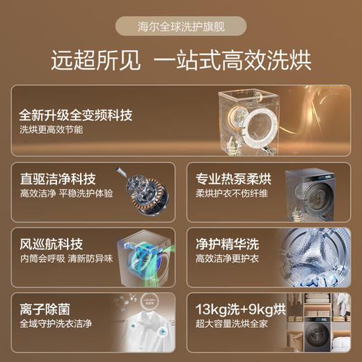 海尔（Haier）滚筒洗衣机13kg 新品 热泵带烘干 直驱一级变频+双智投+9KG烘+精华洗XQG130-ABLNEG78AU1 商品图1