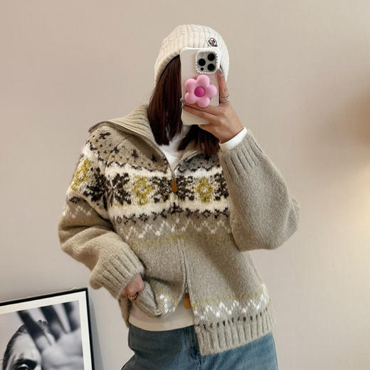 原单Selfwho费尔岛绵羊毛混纺翻领针织毛衣开衫112904 商品图3