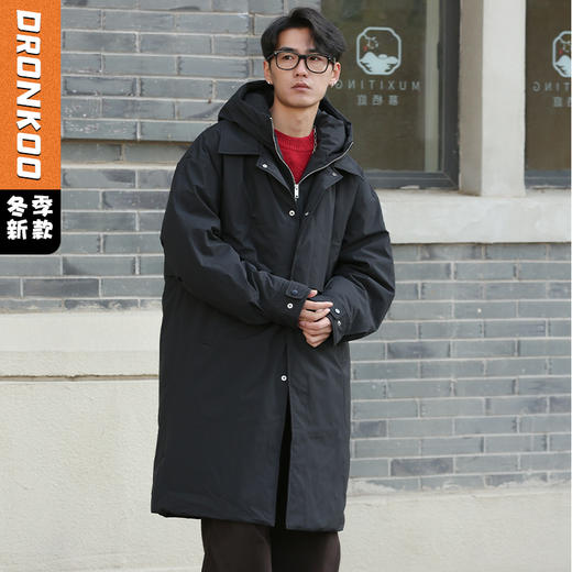 DRONKOO 2025 翻领加连帽假两件活页中长款厚羽绒服 商品图1
