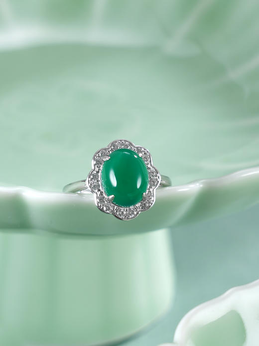 子佩集【花开灵韵】银S925戒指【JZ012841】绿玉髓椭圆2511 商品图1