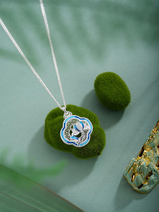 子佩集【轩畔莲语】银S990吊坠【QFDZ046】原创作品花丝珐琅彩(不含链)2511 商品图2