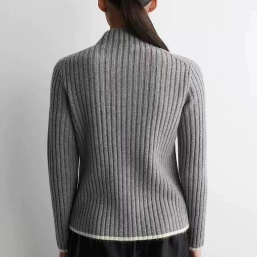 D112907冬季新品修身版型罗纹烟囱领针织衫灰色半高领毛衣 商品图13