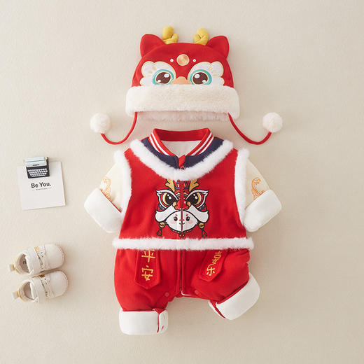 婴儿帽子红色新年过年宝宝加厚儿童帽冬季保暖防风一岁婴儿帽批发 商品图2