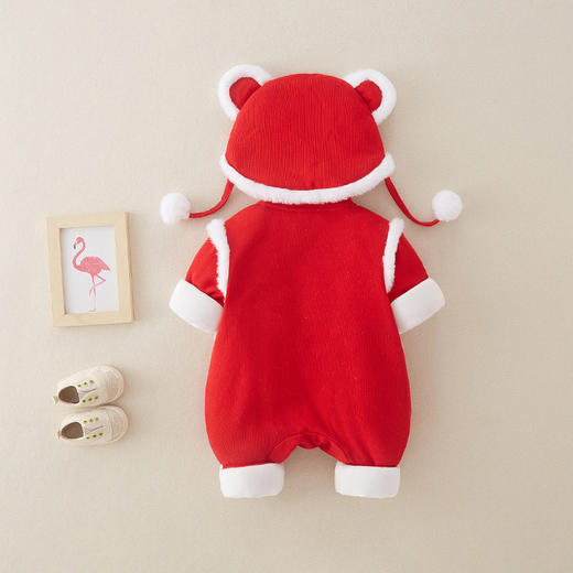 婴儿中国风假两件拜年服宝宝红色新年a类衣服冬季夹棉爬服连体衣 商品图3