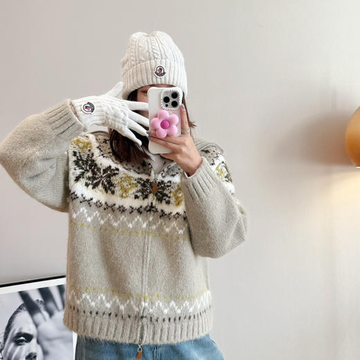 原单Selfwho费尔岛绵羊毛混纺翻领针织毛衣开衫112904 商品图5