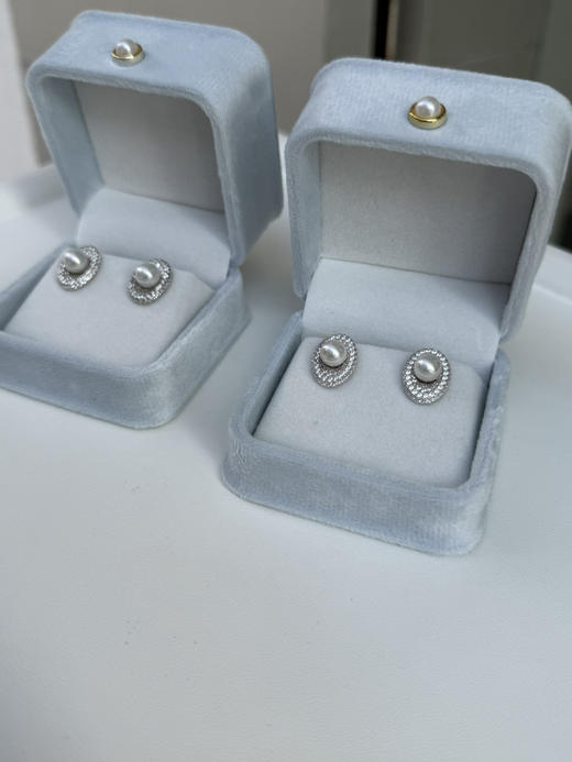 设计师款 仅有7️⃣幅 捡漏 6-7mm 海水Akoya 纯银满钻高碳钻 元宝耳钉 商品图9