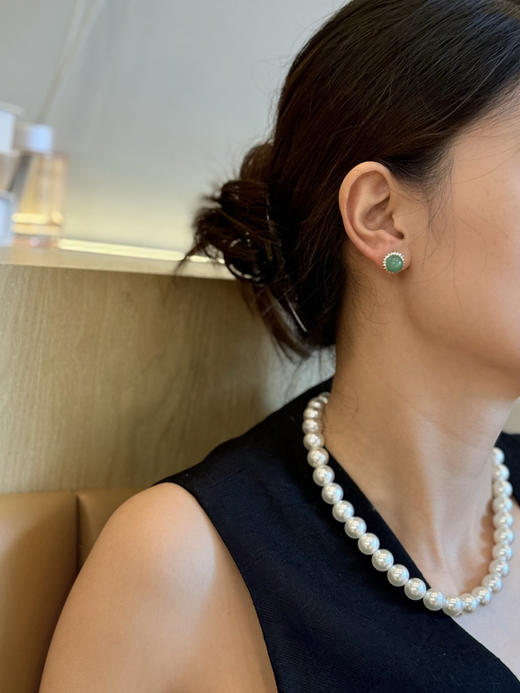 清新淡雅 9-9.5mm 冰飘花 非洲翠 独家定制 纯银镶嵌搭配高碳钻 四款耳钉 特惠出 商品图6