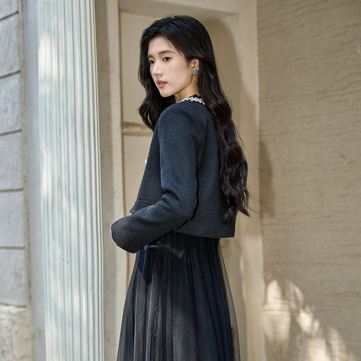 奢姿大码女装2025冬季减龄钉珠织带拼接小香风时尚气质名媛外套9954353796 商品图3