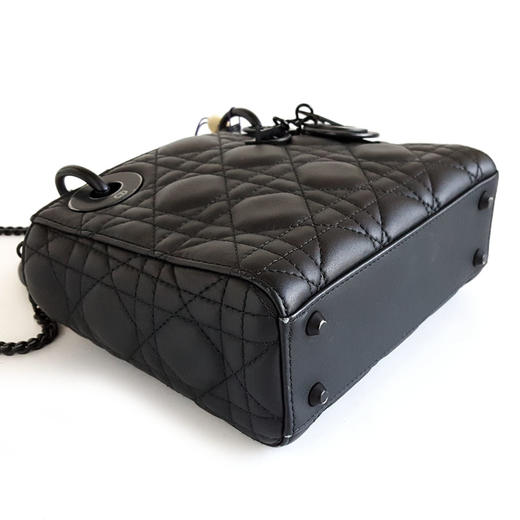 【95新】Dior迪奥LADY DIOR系列磨砂黑三格戴妃手提单肩包女士261125NJS03 商品图5