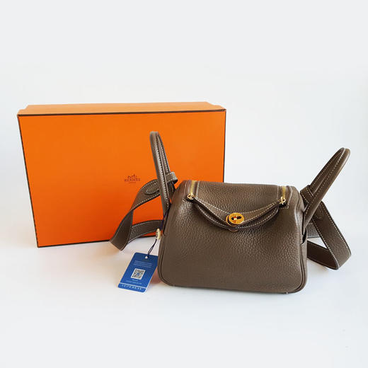 【95新】Hermes爱马仕Lindy大象灰金扣Mini Lindy单肩斜挎包女士261125TB09 商品图1