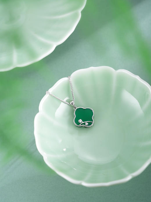 子佩集【四叶清欢】银S925套链【TL016374】绿玉髓四叶草双面花项链2511 商品图4