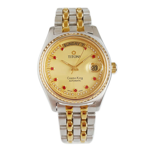 【95新】TITONI 梅花777自动机械机芯日期、星期显示38MM（男款）COSMO KING系列精钢镀金201125TJ17 商品图0