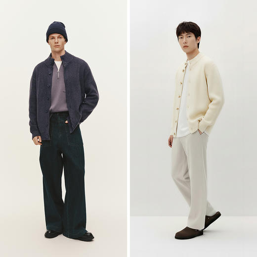 森马毛衫男冬季高领开衫外套宽松2025新款纯色百搭休闲针织衫毛衣 商品图4