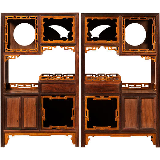 二十世纪	紫檀嵌黄花梨多宝格摆件（一对） 商品图5