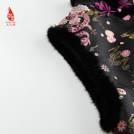SAINTJOY/上久楷女式宋锦马甲 貂绒丝绵马甲 龙行龘龘CY1044207014 商品图7