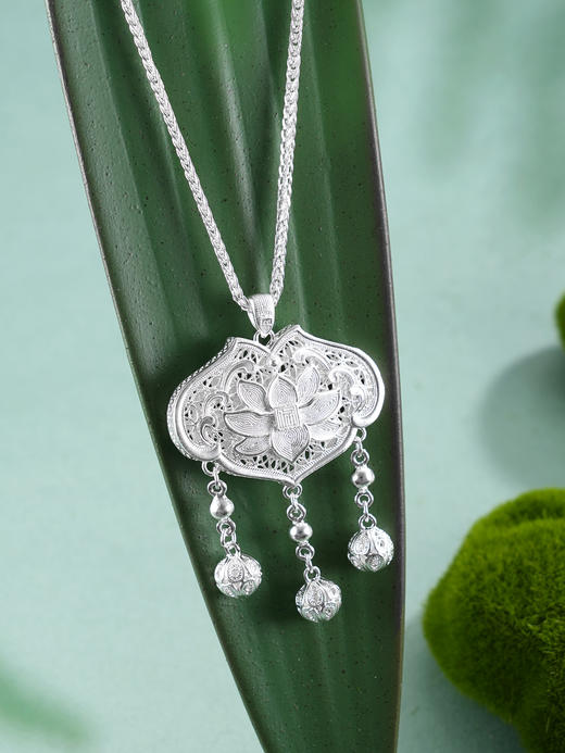 子佩集【莲开静雅】银S990吊坠【QFDZ045】原创作品花丝珐琅彩(不含链)2511 商品图8