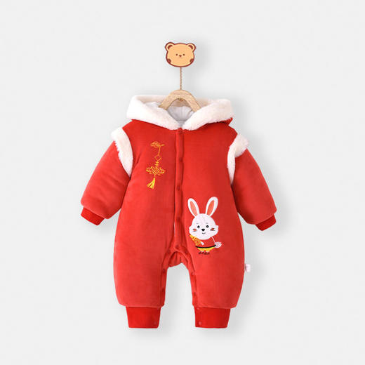 拜年服婴儿过年衣服秋冬宝宝连体衣300g加厚棉新生儿保暖爬爬服装 商品图2
